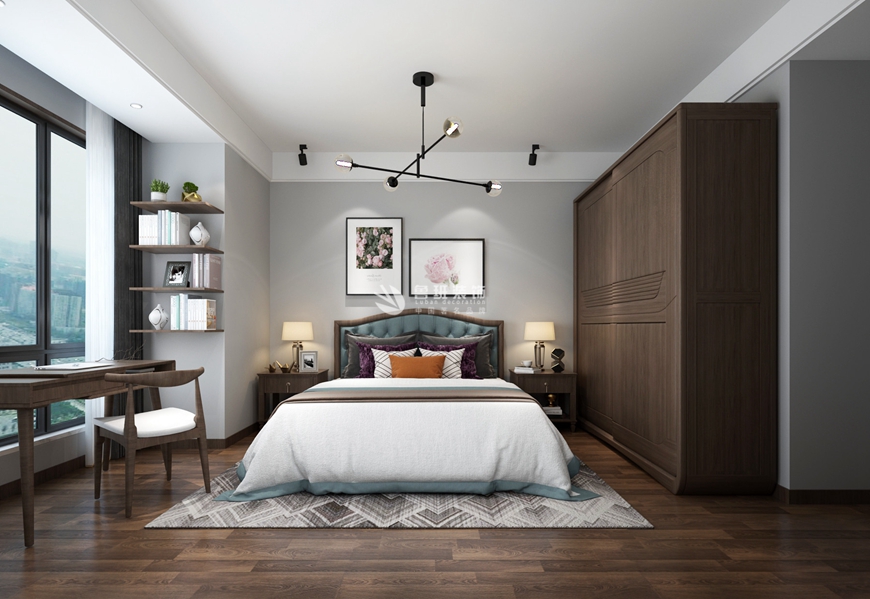 西安(ān)魯班裝(zhuāng)飾曲江香都120平米三居室北歐風，溫情滿滿惠傑主筆(bǐ)設計——主卧設計效果圖