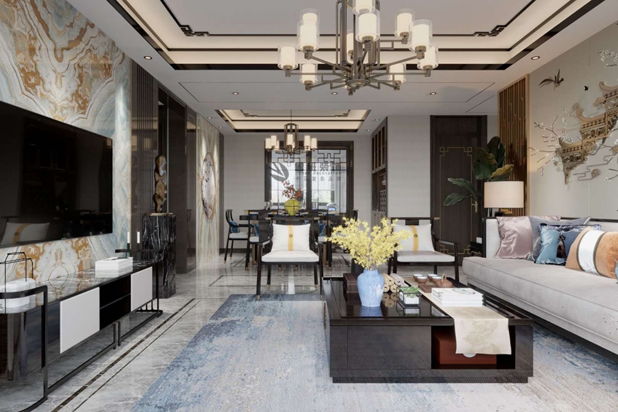 西安(ān)魯班裝(zhuāng)飾出品外國(guó)語大學(xué)家屬院160平米新(xīn)中(zhōng)式王小(xiǎo)龍主筆(bǐ)設計——客廳設計效果圖