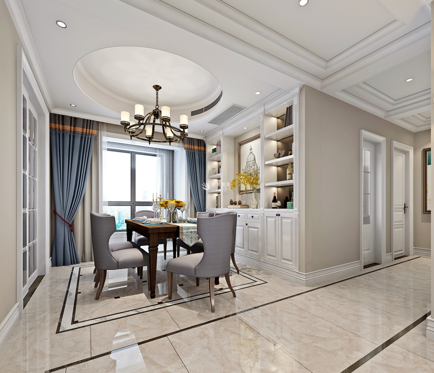 魯班裝(zhuāng)飾出品金水灣四居室160平米現代美式設計王盟主筆(bǐ)設計——餐廳設計效果圖